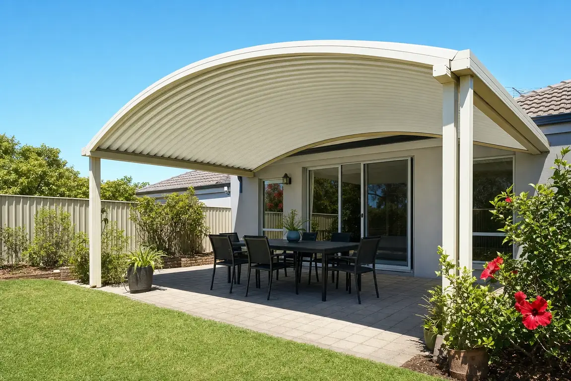 Dome patio with a curved steel roof