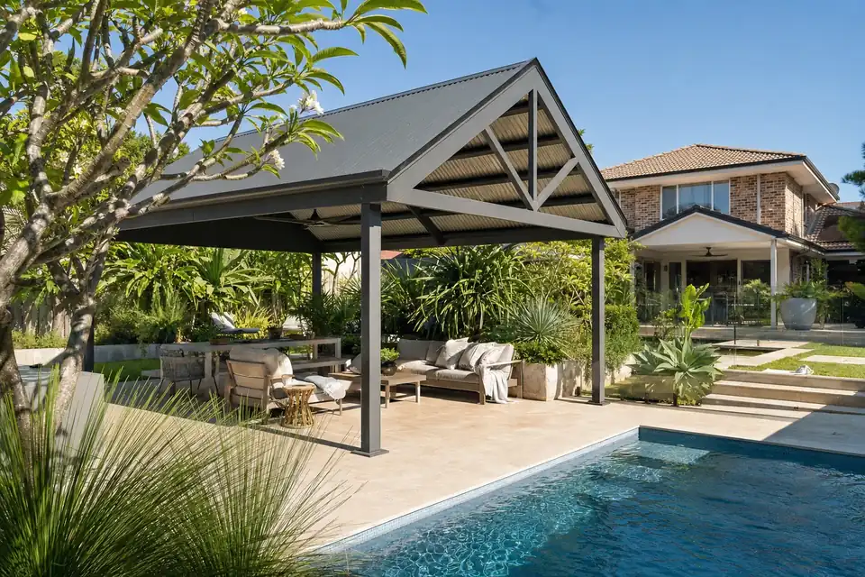 Gable patio beside a swimming pool on a Perth home