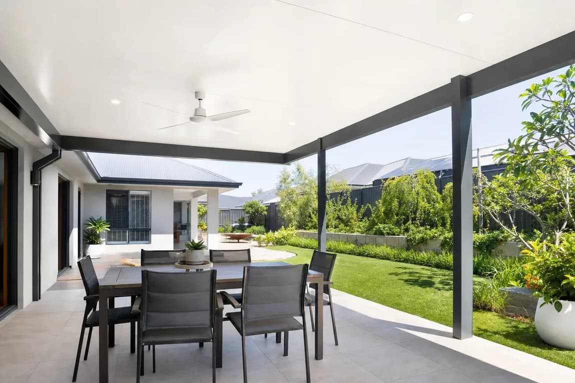 Insulated patio with a white panel ceiling