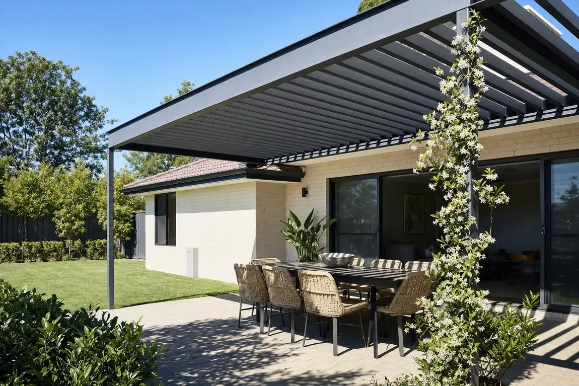Pergola over a backyard lounge